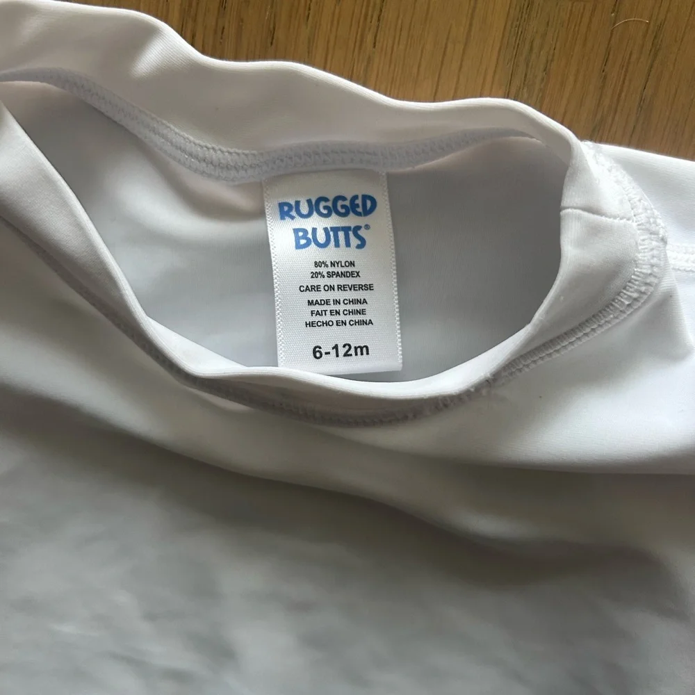 RuggedButts White Long Sleeve Rash Guard Shirt 6–12 Months